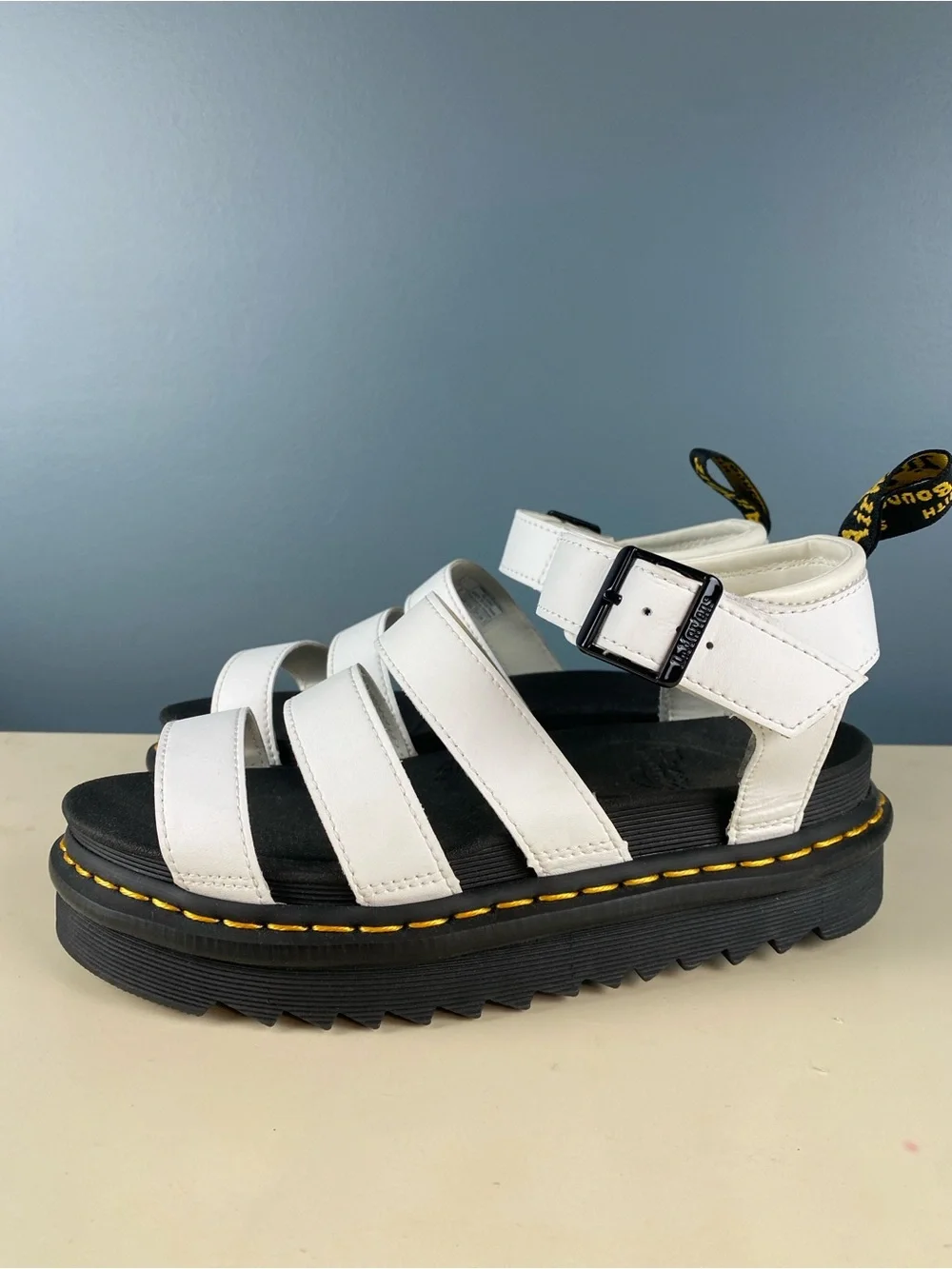 Dr. Martens Blaire White Hydro Leather Platform Gladiator Sandal Womens US 8